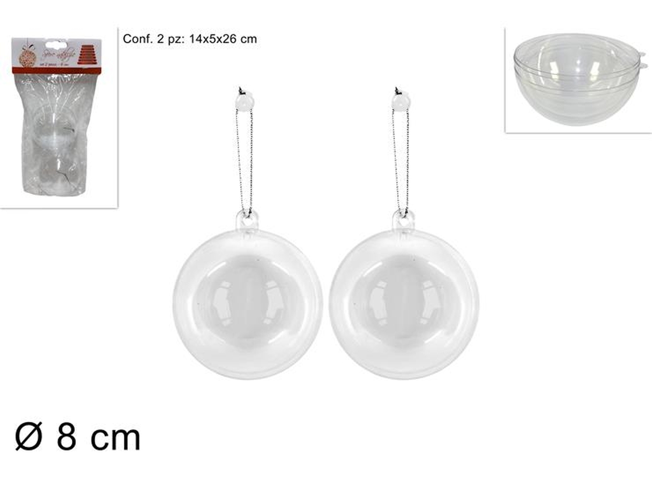 SFERA PLASTICA TRASPARENTE 8CM 2PZ XNA12001091