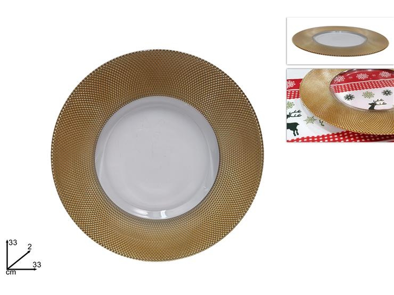 SOTTOPIATTO VETRO 33CM C/BORDO ORO XNA24013441