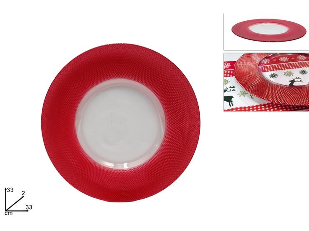 SOTTOPIATTO VETRO 33CM C/BORDO ROSSO XNA24013431