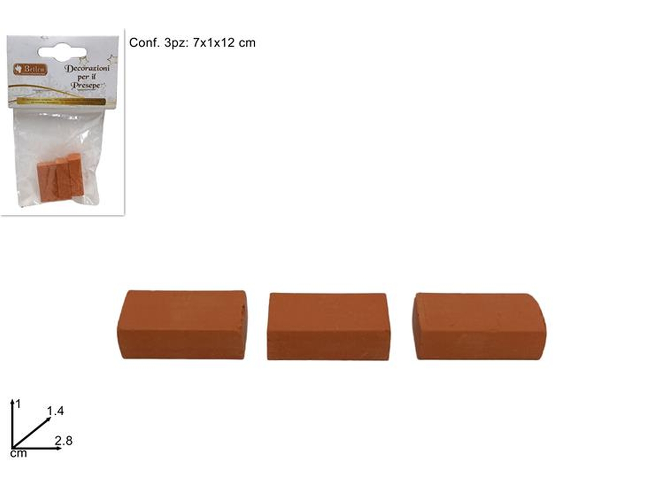 MATTONCINI TERRACOTTA 2,8X1,4XH.1CM 3PZ XNA2203295 MATTONCINI TERRACOTTA 2,8X1,4XH.1CM 3PZ XNA2203295