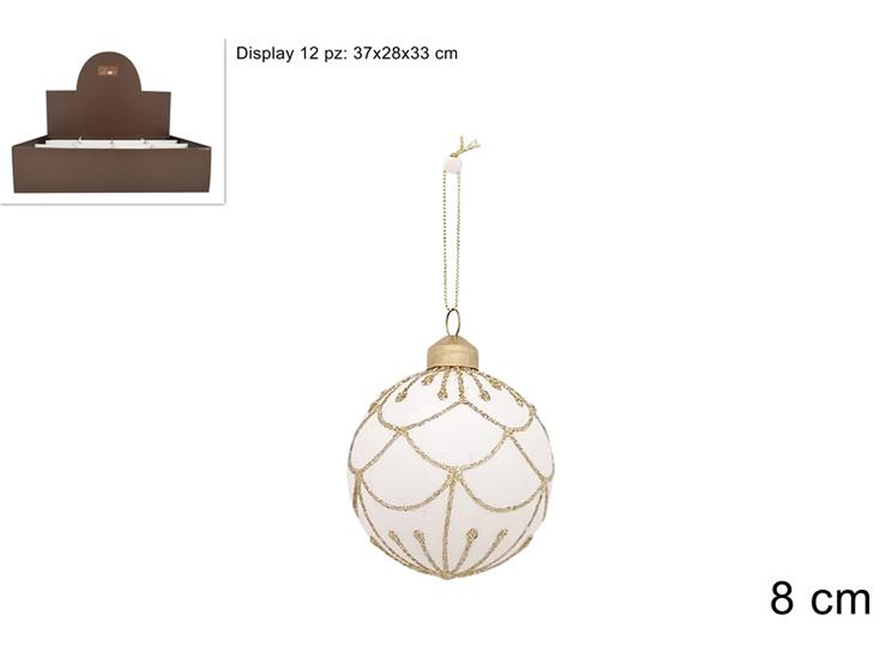 PALLA VETRO 8CM BIANCA C/DECORO ORO XNA24049791