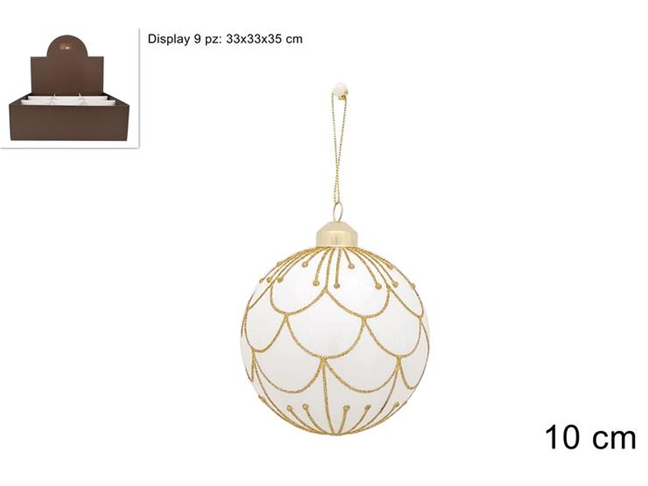 PALLA VETRO 10CM BIANCA C/DECORO ORO XNA24049801