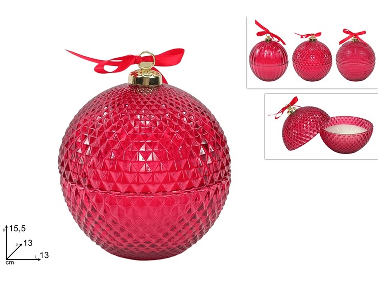 CANDELA PALLA VETRO 13CM ROSSA ASS. XNA24035741