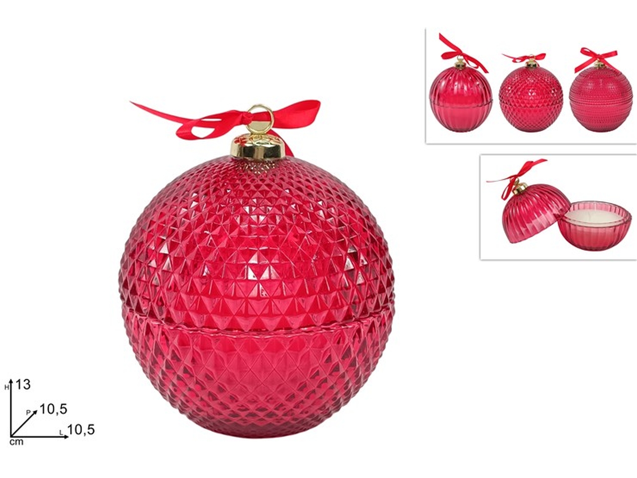 CANDELA PALLA VETRO 10,5CM ROSSA ASS. XNA24035751