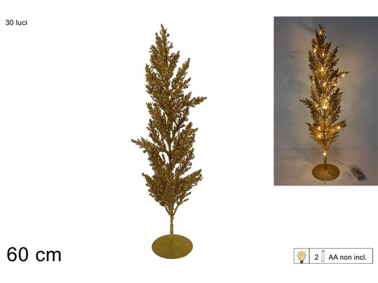 ALBERO 60CM C/30LUCI GLITTER ORO XNA24058171 ALBERO 60CM C/30LUCI GLITTER ORO XNA24058171