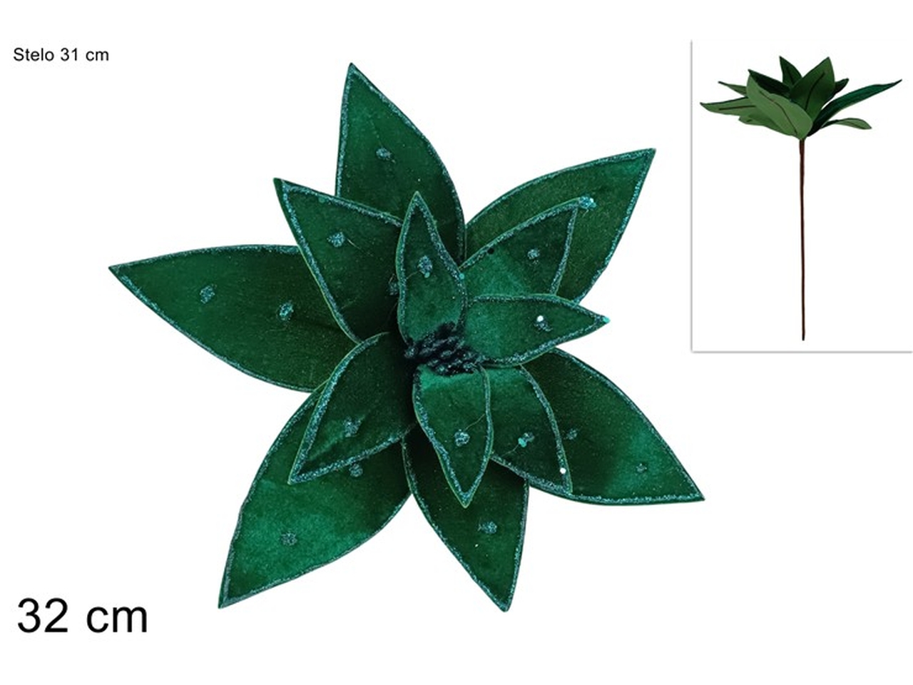 RAMO FIORE VELLUTO C/GLITTER32CM VERDE XNA24044981 RAMO FIORE VELLUTO C/GLITTER32CM VERDE XNA24044981