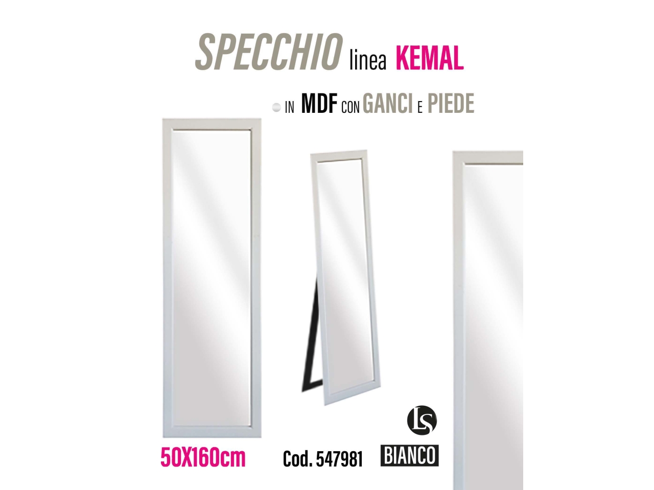 SPECCHIO BIANCO 50X160CM EL50086W