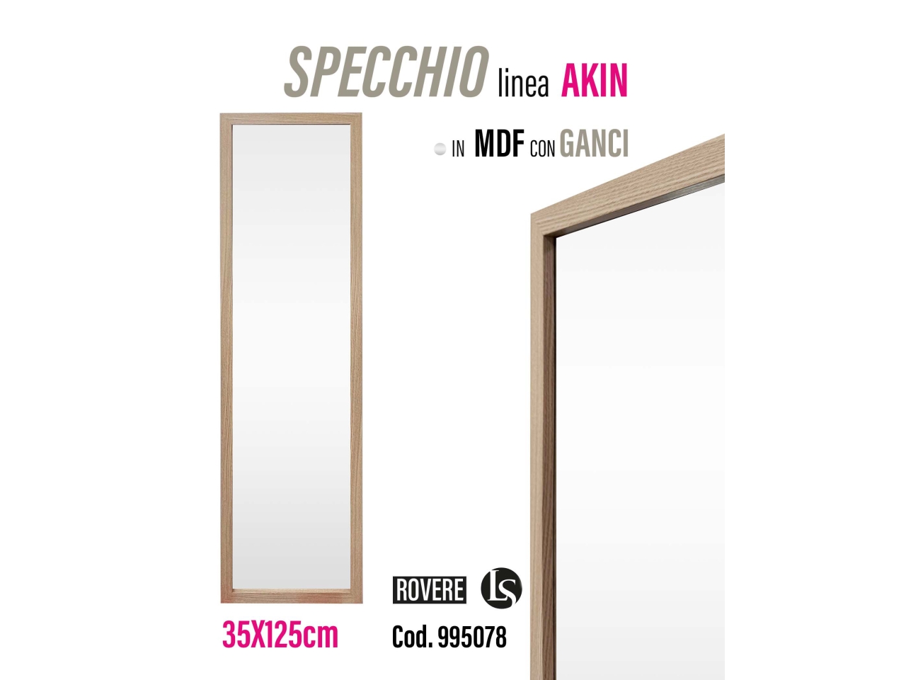 SPECCHIO ROVERE IN MDF 35X125CM LS50074R