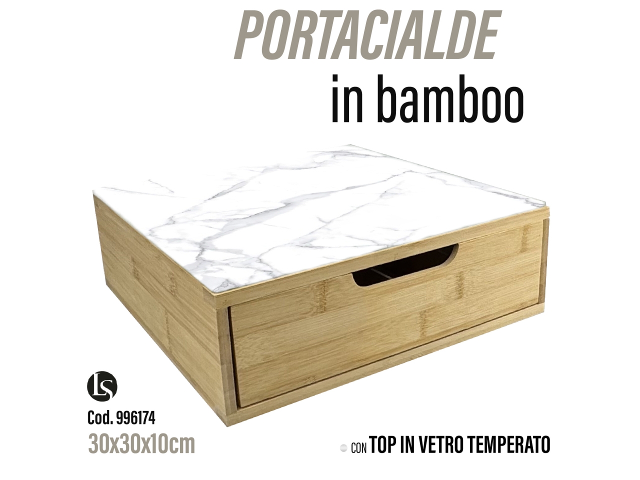 CASSETTIERA IN BAMBOO+VETRO 30X30X10CM LS-B6978G-M