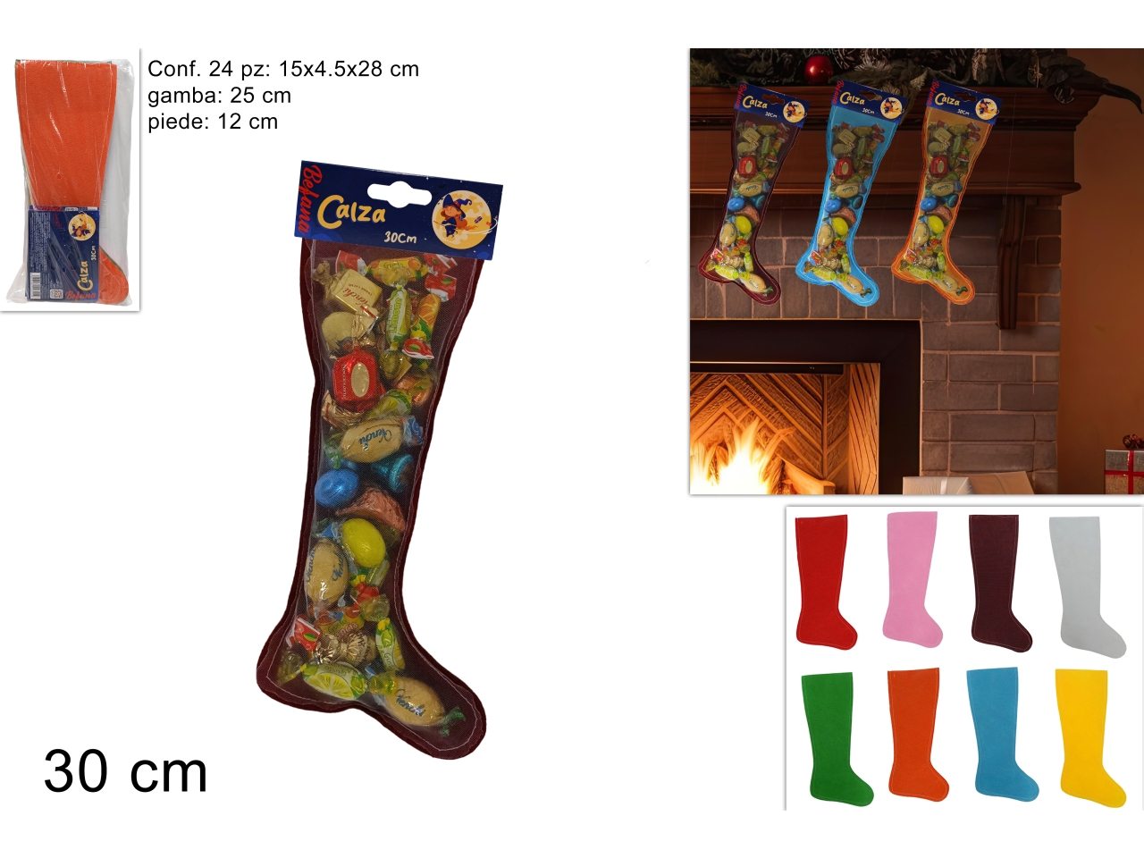 CALZA BEFANA 30CM 24PZ COL. ASS.