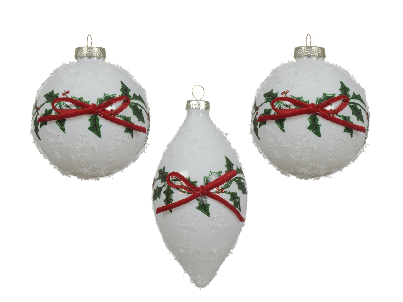 PALLA VETRO 8CM BIANCO C/AGRIFOGLIO 3 ASS. 070761