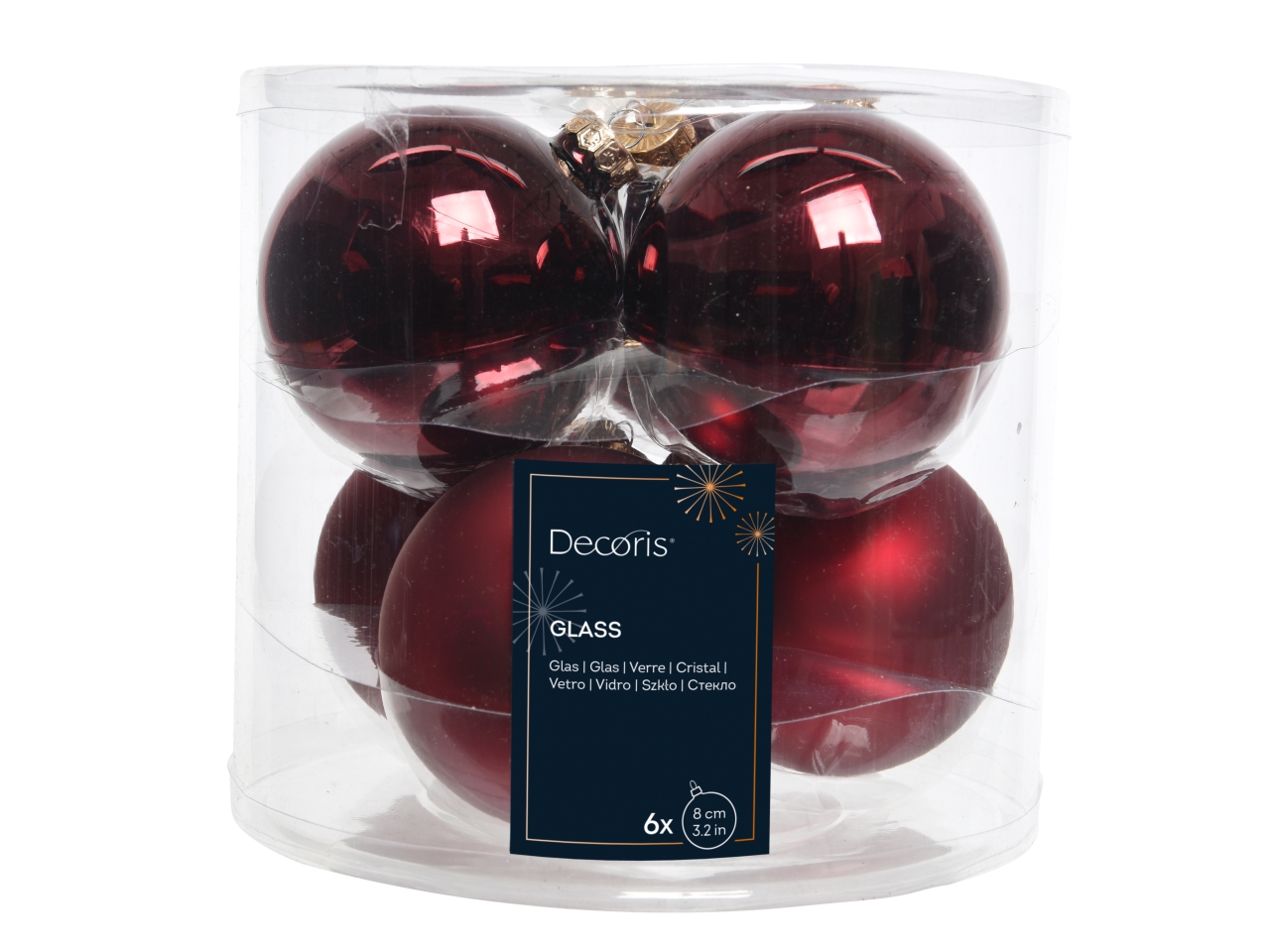 PALLA VETRO 8CM 6PZ BORDEAUX LUCIDO/OPACO 140399