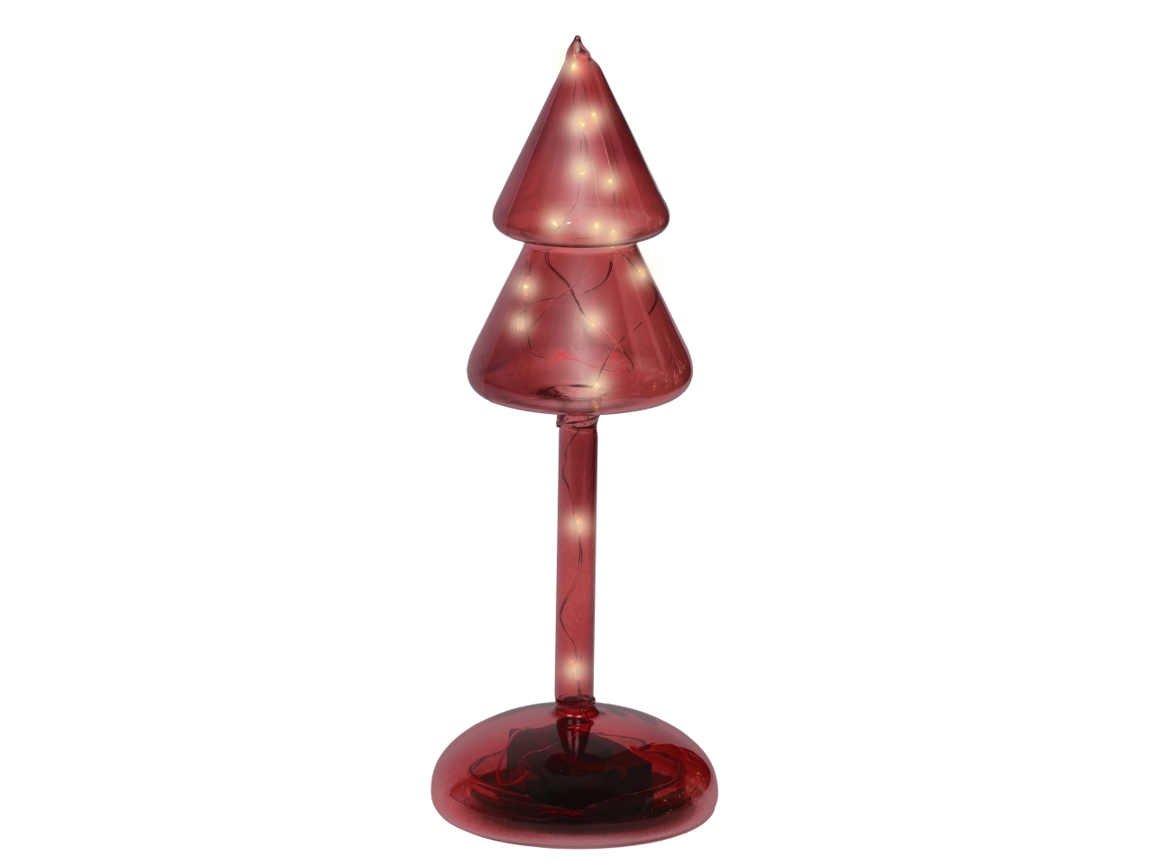 ALBERO VETRO 24CM C/LED B.CALDO BATT.ROSSO 489885