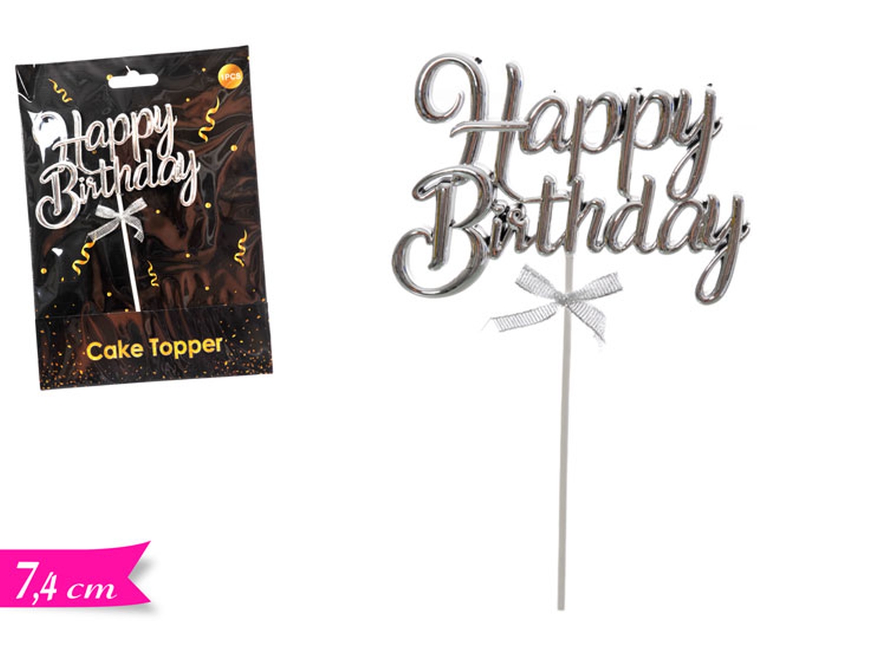 CAKE TOPPER HAPPY BIRTHDAY SILVER 708735