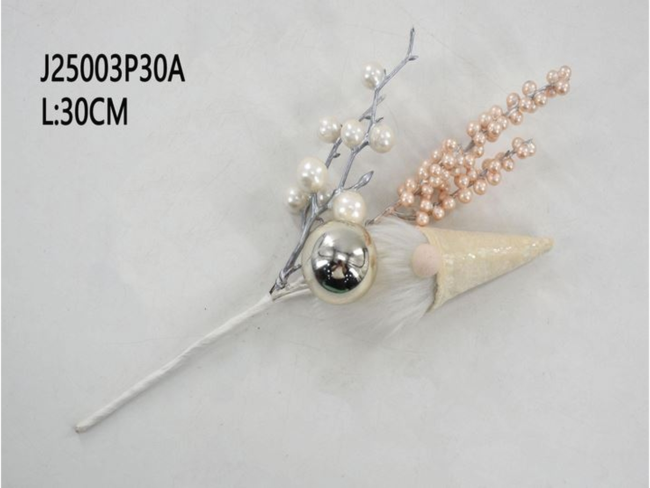 PICK 30CM C/BACCHE BIANCHE E ROSA PERLATE