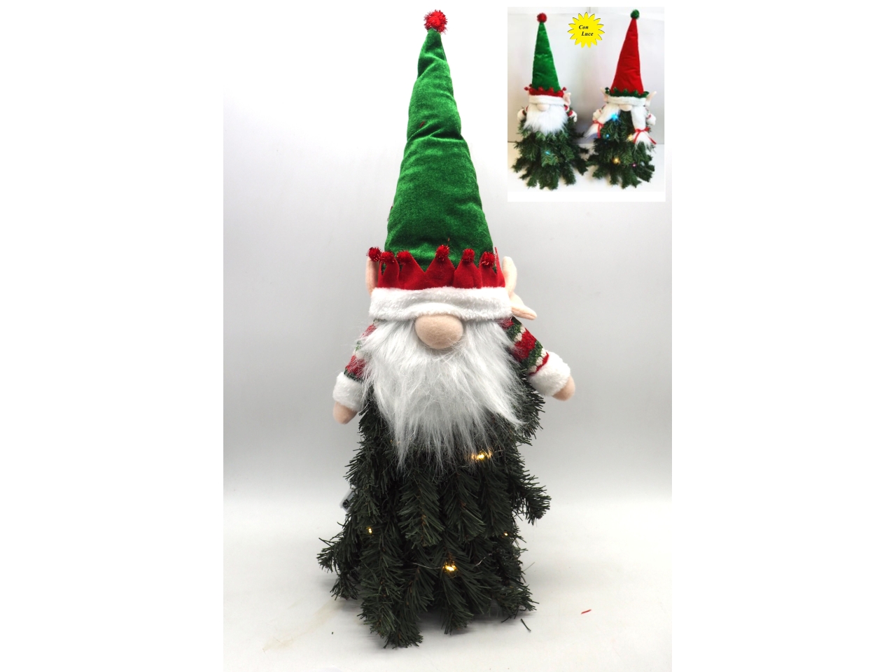 ALBERO 62CM C/LUCE E PUNTALE BABBO E MAMMA NATALE