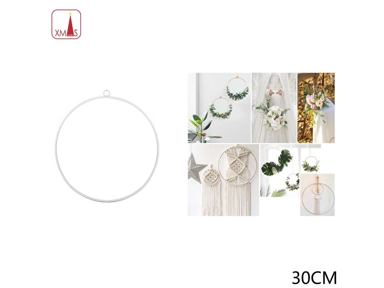 ANELLO 30CM DECORATIVO IN METALLO BIANCO
