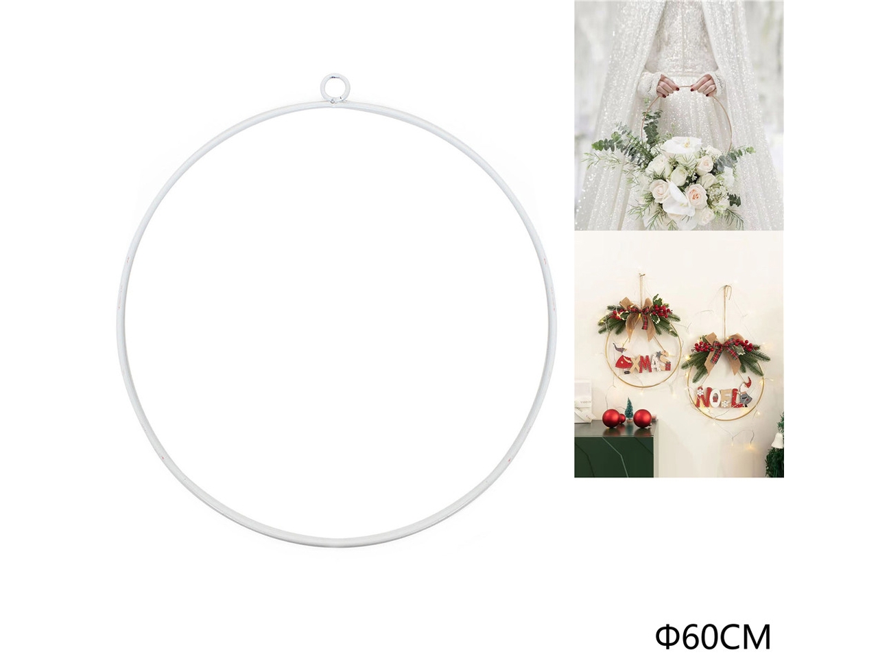 ANELLO 60CM DECORATIVO IN METALLO BIANCO