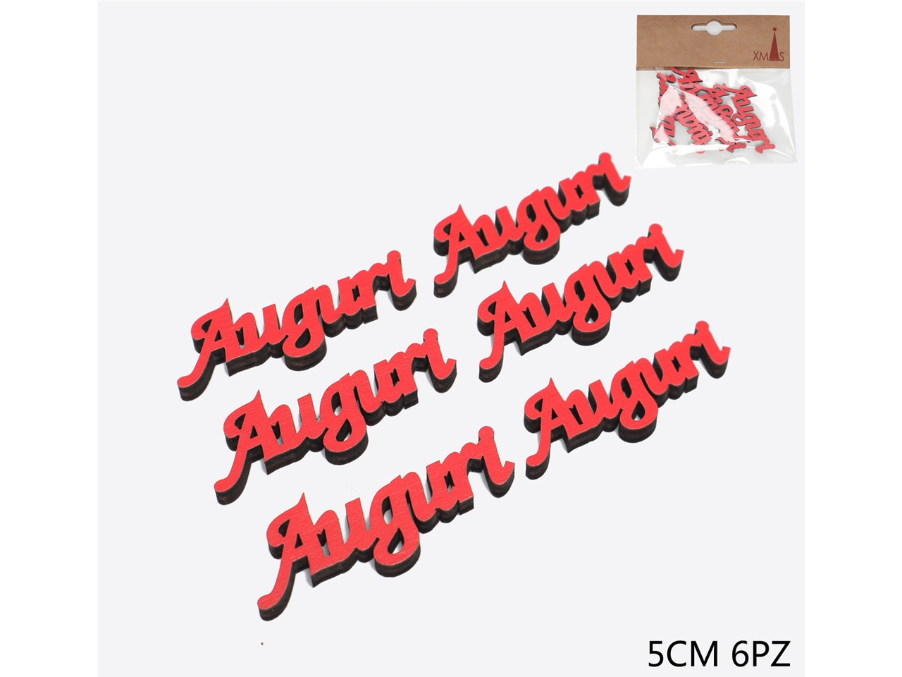 APPLICAZIONE AUGURI 5CM 6PZ ROSSO