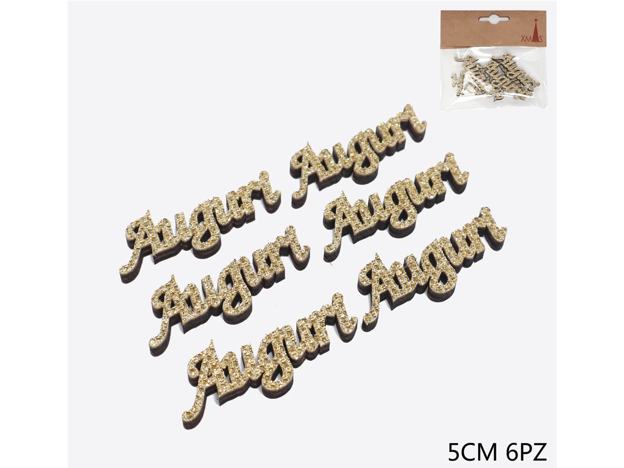 APPLICAZIONE AUGURI 5CM 6PZ ORO