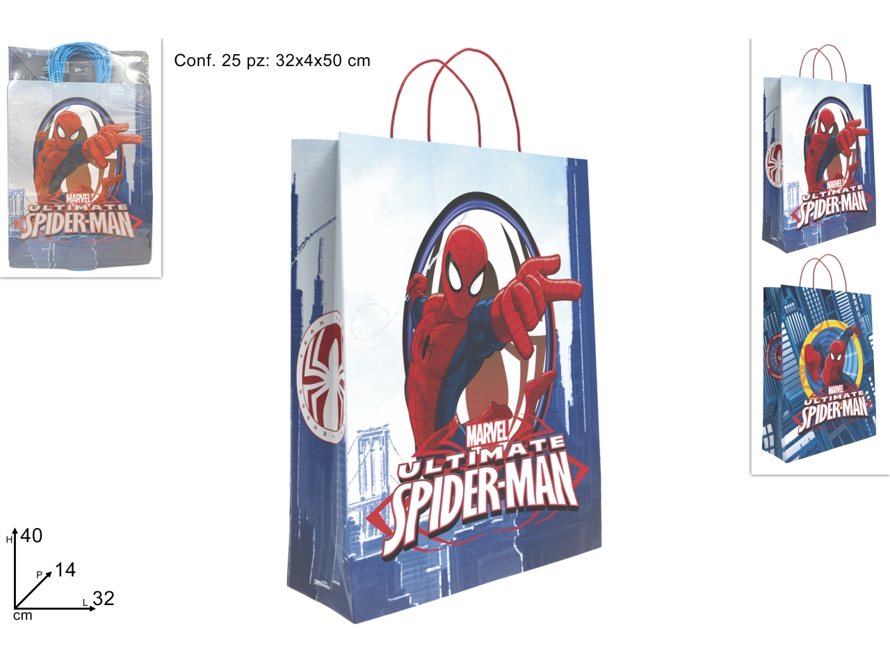 BUSTA REGALO 32X14X40CM SPIDERMAN ASS. DTO24001181