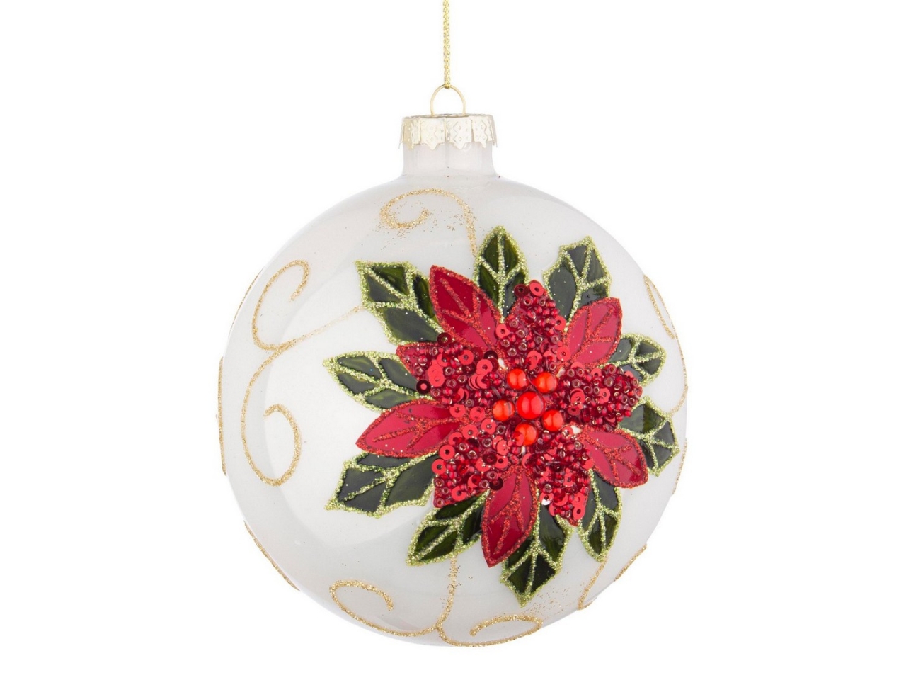 PALLA VETRO10CM BIANCA C/FIORE ROSSO 934352