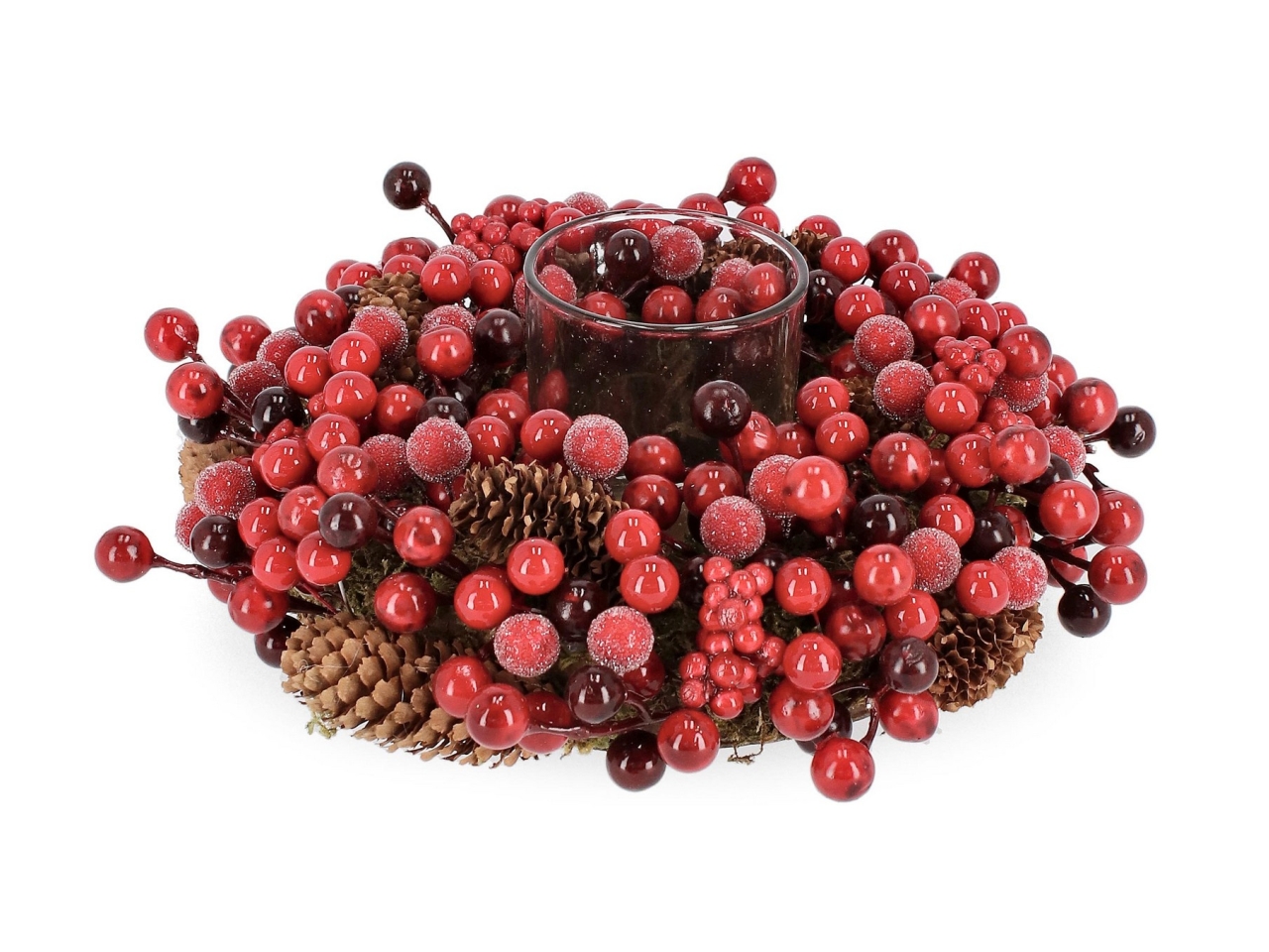 PORTACANDELA ELINOR C/PIGNE E BACCHE ROSSE 973035