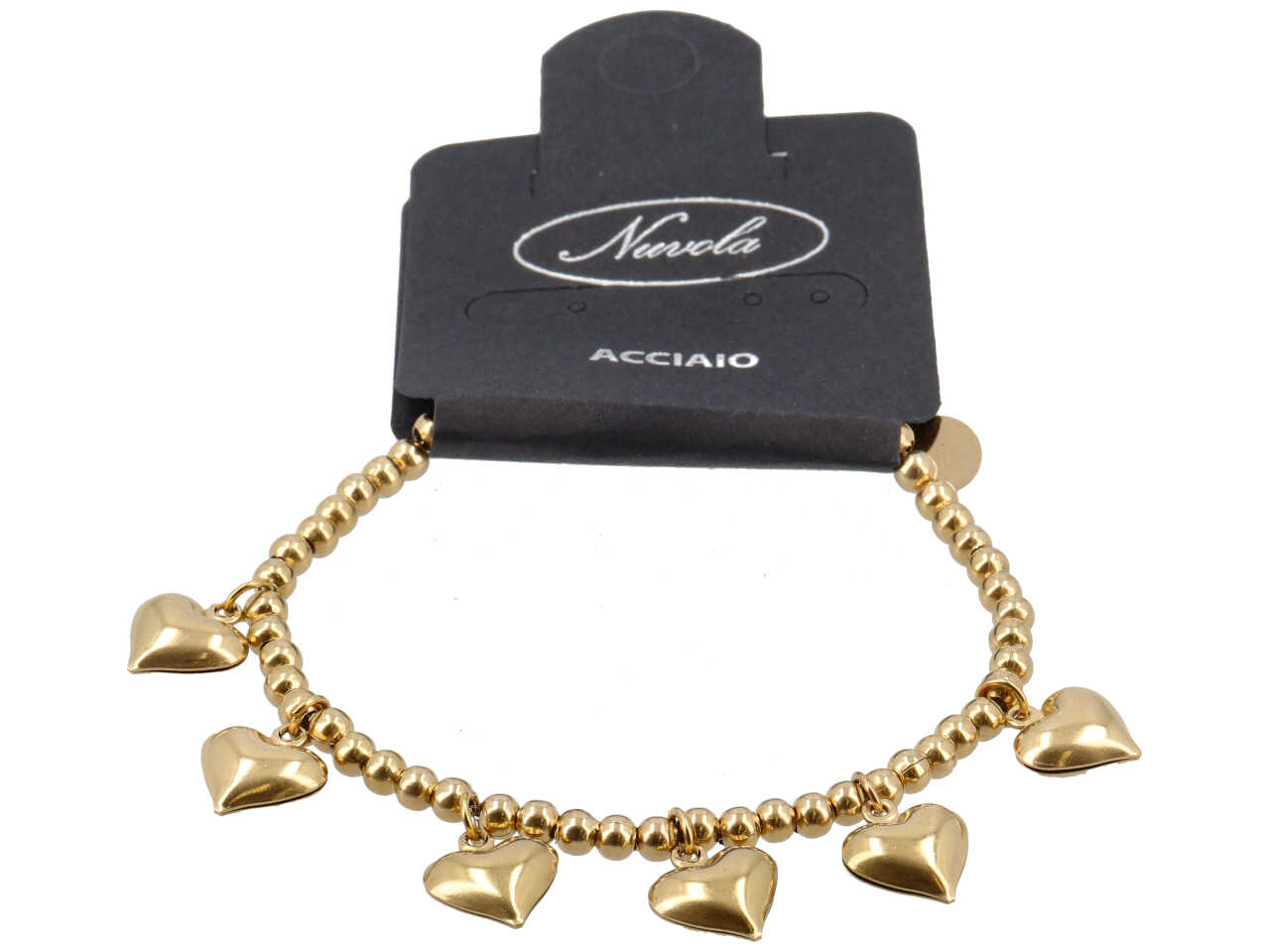 BRACCIALE CON SFERE 6MM E 6 CUORICINI ORO BRACCIALE CON SFERE 6MM E 6 CUORICINI ORO