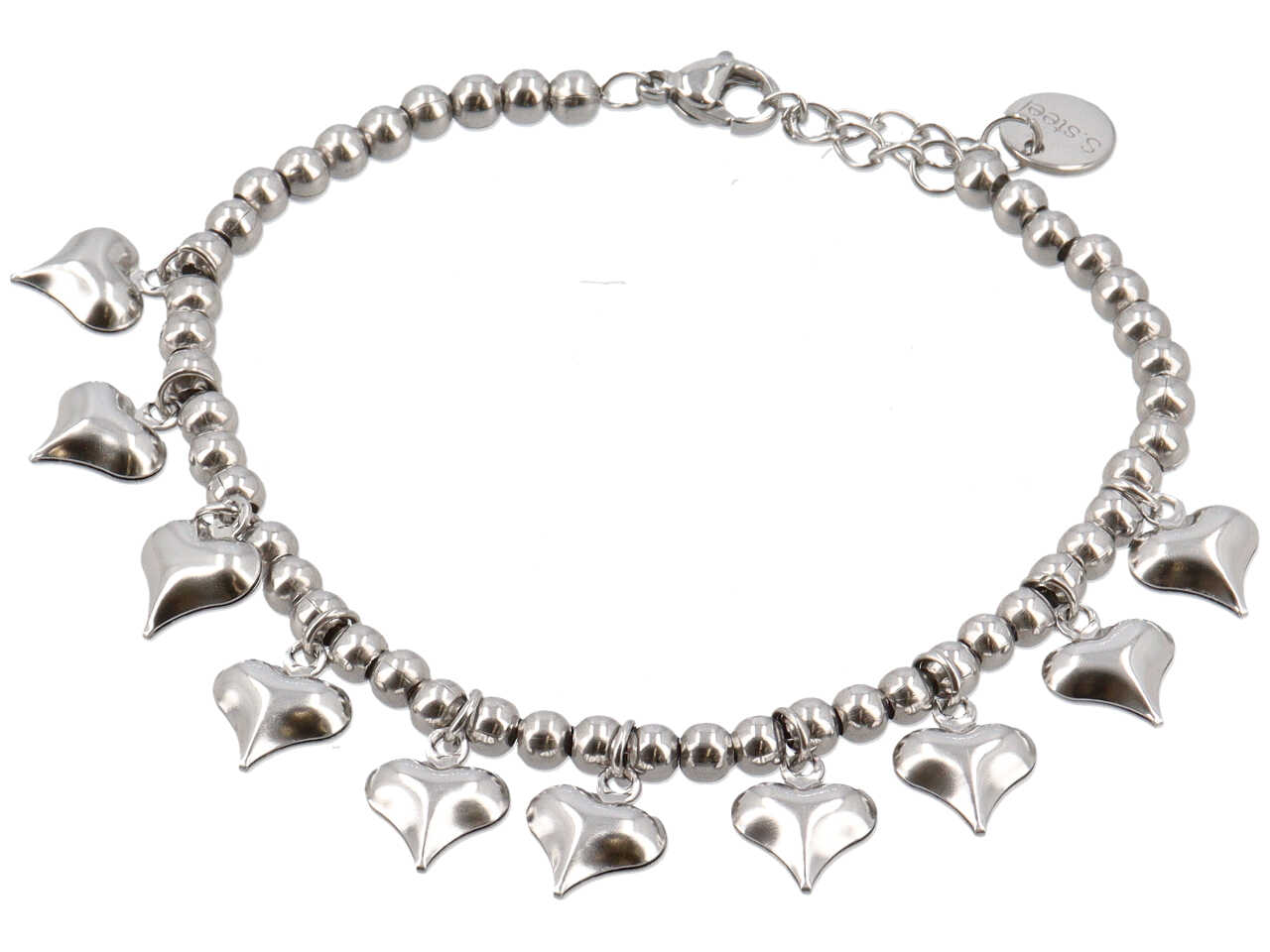 BRACCIALE CON SFERE 6MM 10 CUORI A SONAGLIO BRACCIALE CON SFERE 6MM 10 CUORI A SONAGLIO