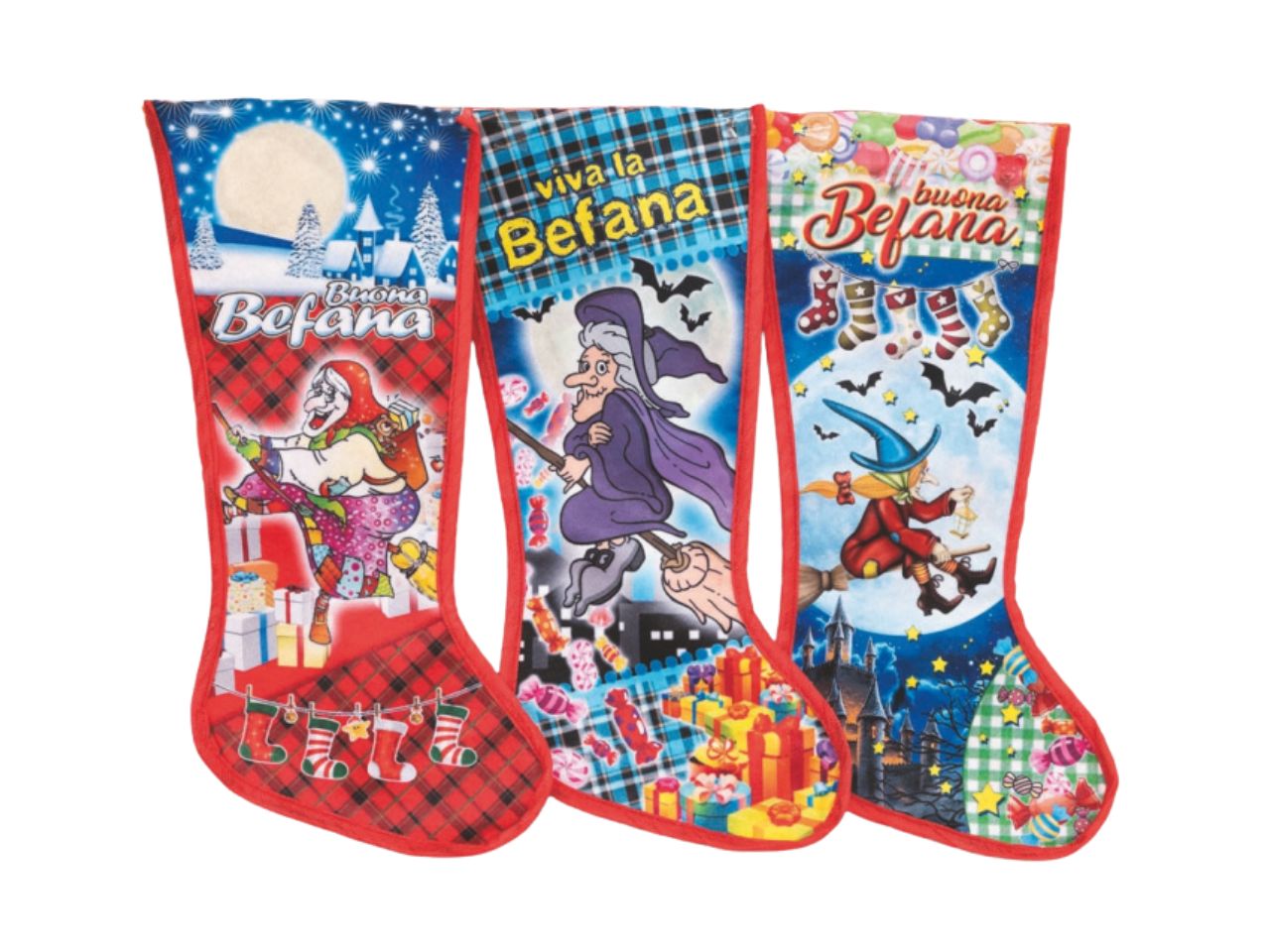 CALZA BEFANA 38CM C/SCRITTA 3ASS. AC-13705