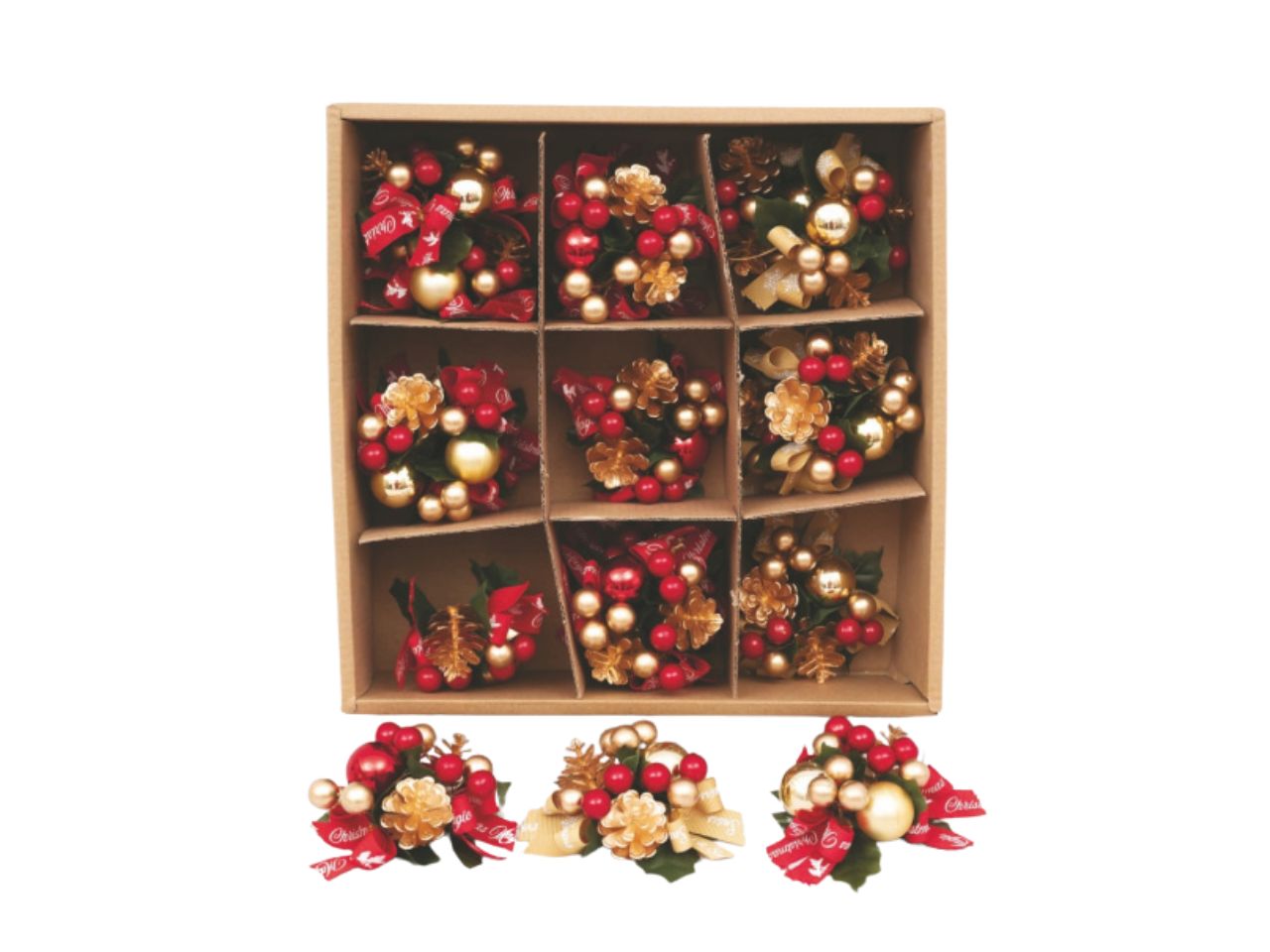 GIROCANDELA10CM C/SFERE ORO/NASTRO ROSSO CEN-88316