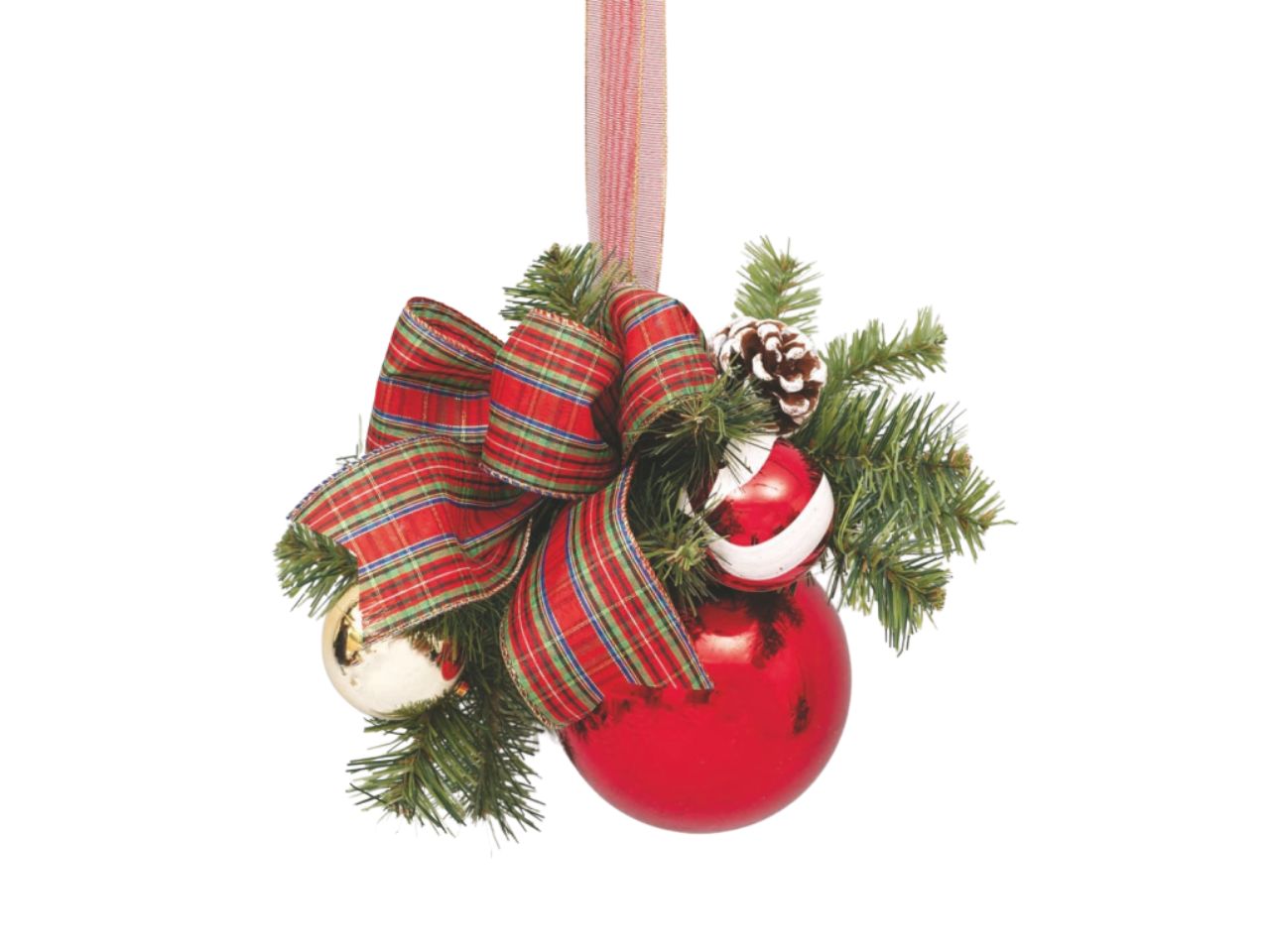 PALLA 12CM ROSSA C/NASTRO SCOZ. E BACCHE FL-90469