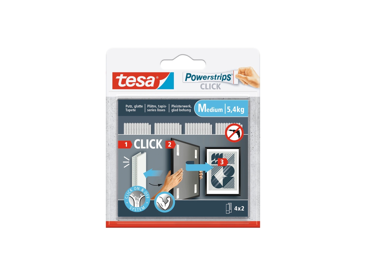 TESA POWERSTRIPS CLICK 4X2 M BIANCO 77721-00001-00