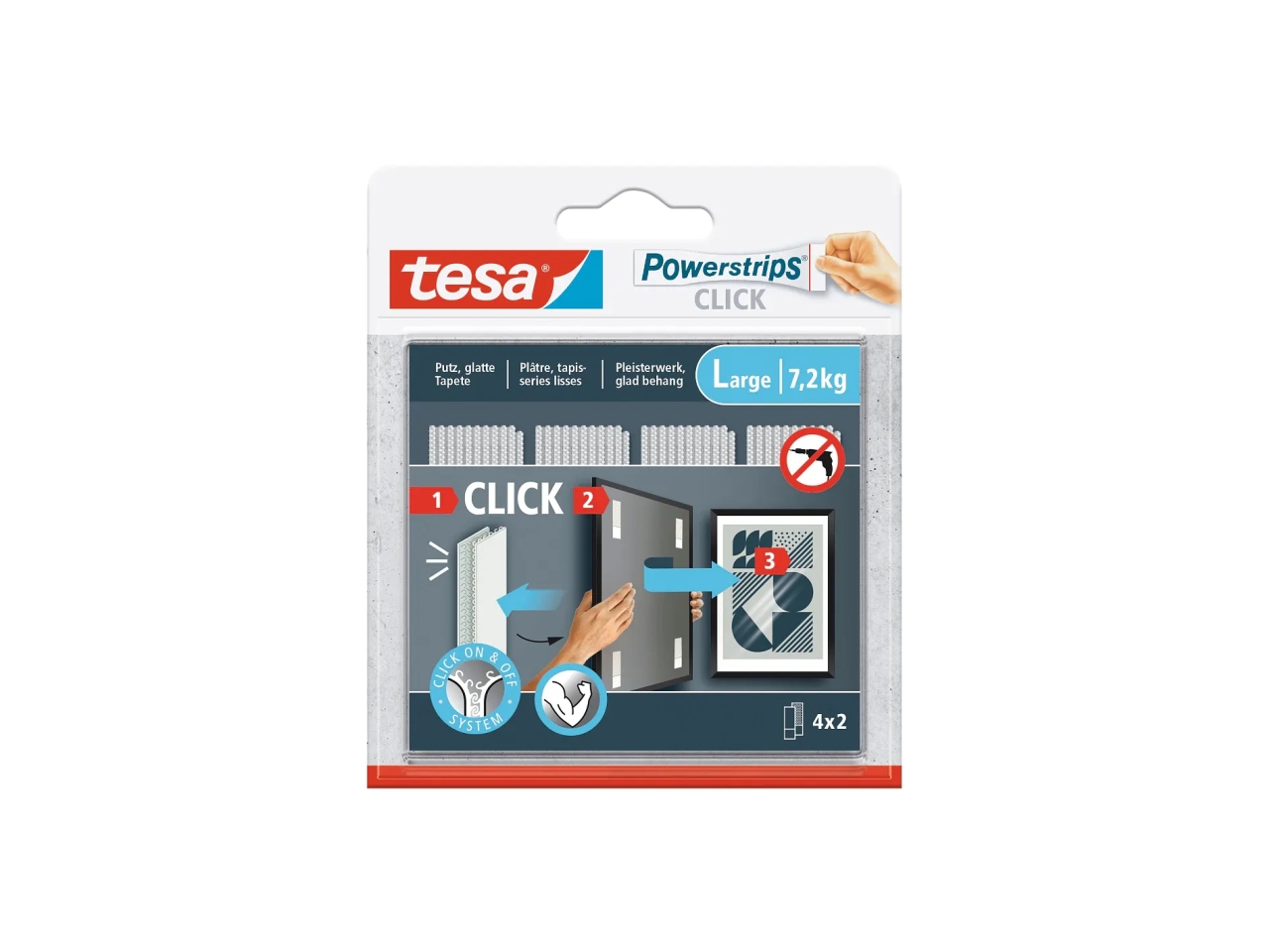 TESA POWERSTRIPS CLICK 4X2 L BIANCO 77722-00001-00