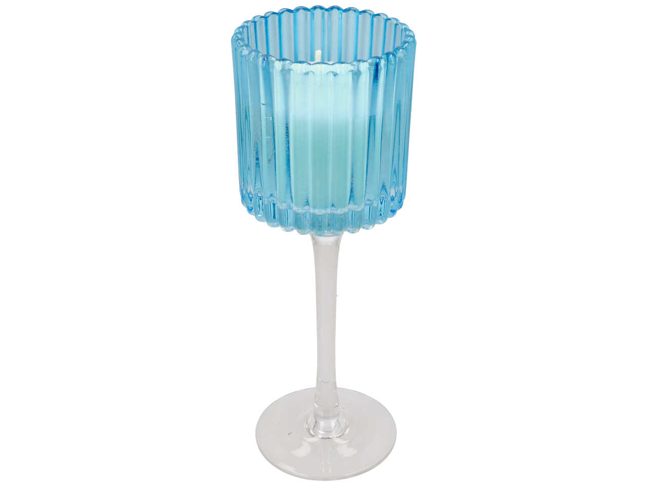 CANDELA C/CALICE RIGATO 8X24CM TURCHESE 14280050