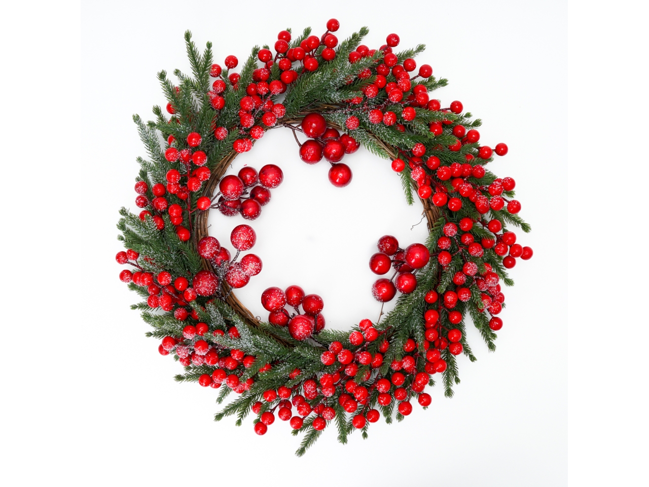 CORONA ABETE 60CM CON BACCHE ROSSE 12380170