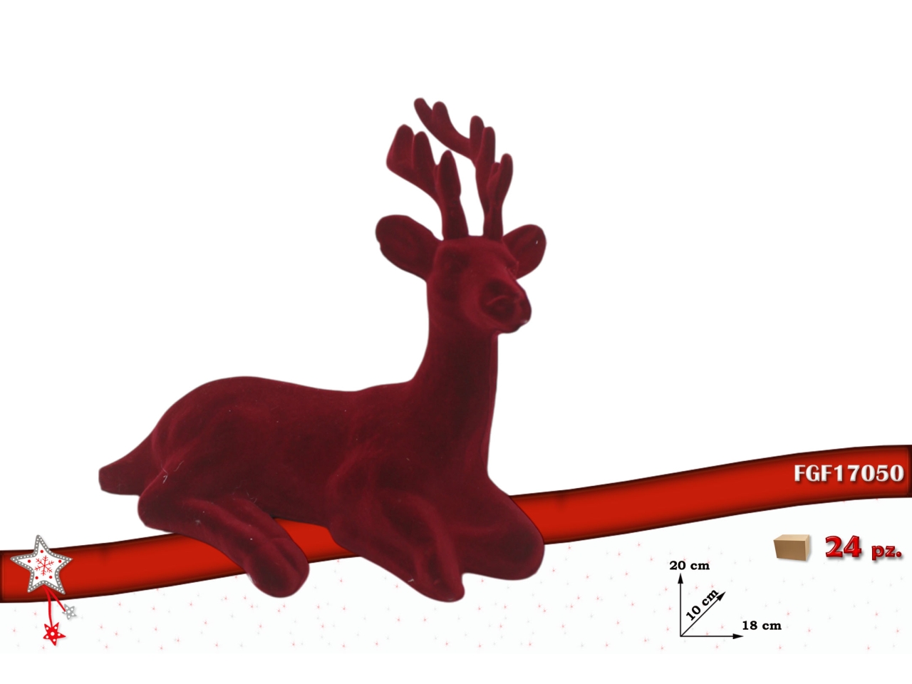 RENNA SDRAIATA 20CM IN VELLUTO ROSSO 17050