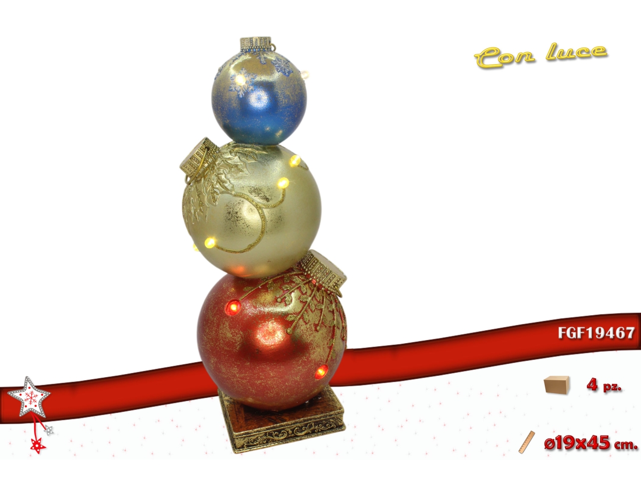 PALLE 3PZ POLIRESINA 45CM C/LED MULTICOLOR 19467