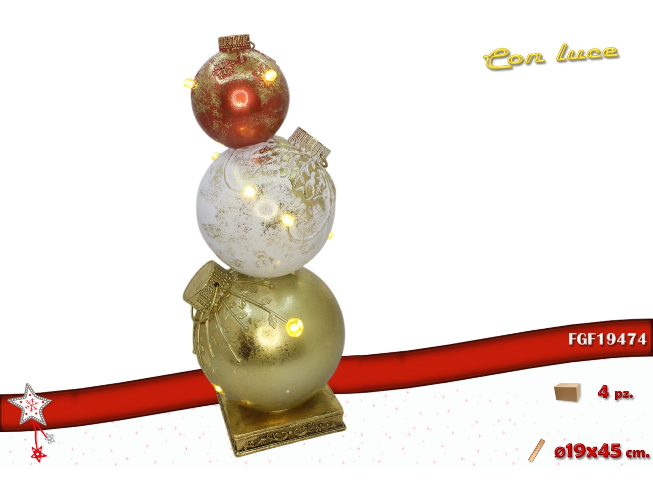 PALLE 3PZ POLIRESINA 45CM C/LED MULTICOLOR 19474