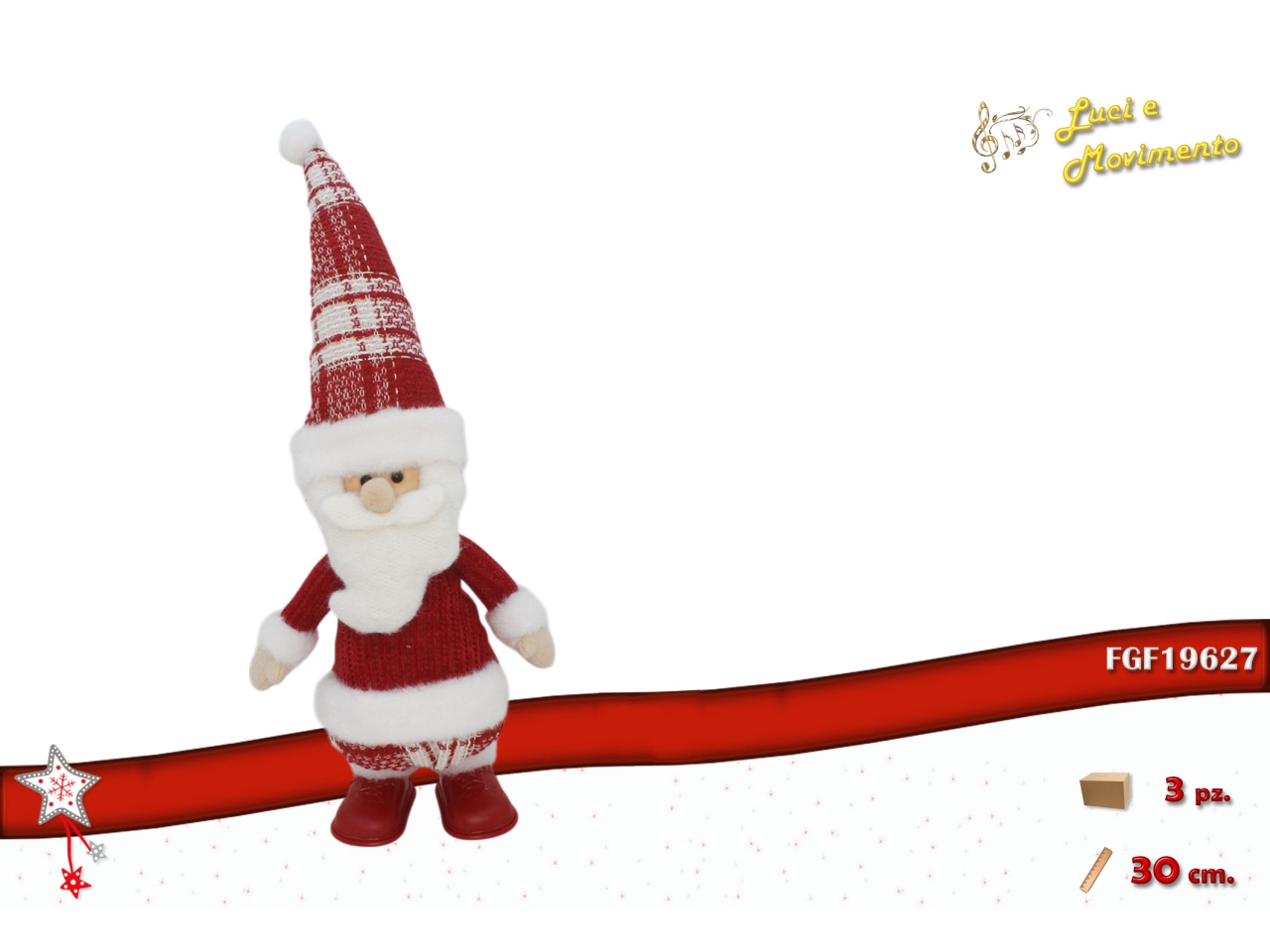 BABBO NATALE 30CM C/LUCI MOV. E MUS. 19627