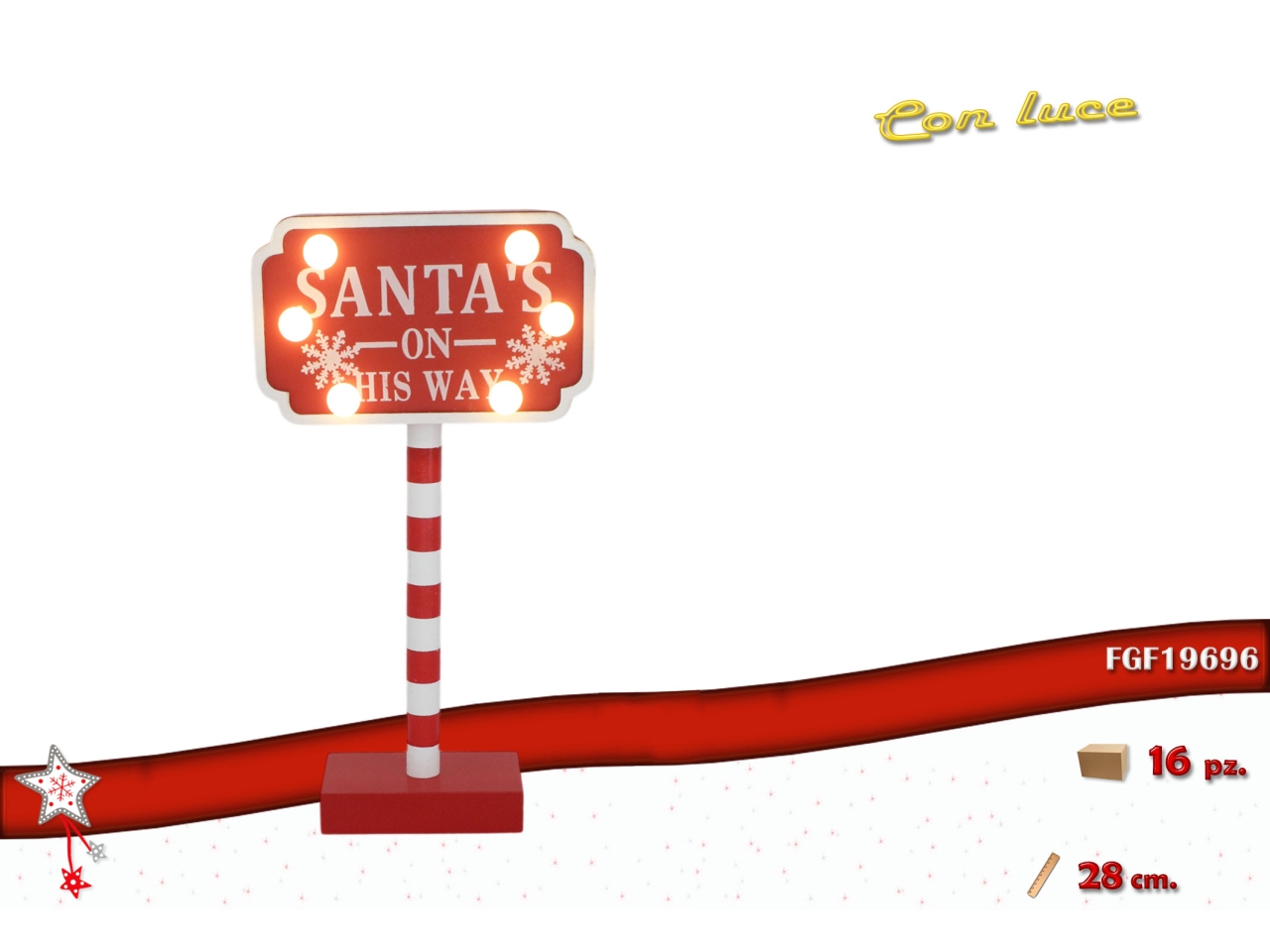 CARTELLO SANTA’S 28CM IN LEGNO CON LED 19696