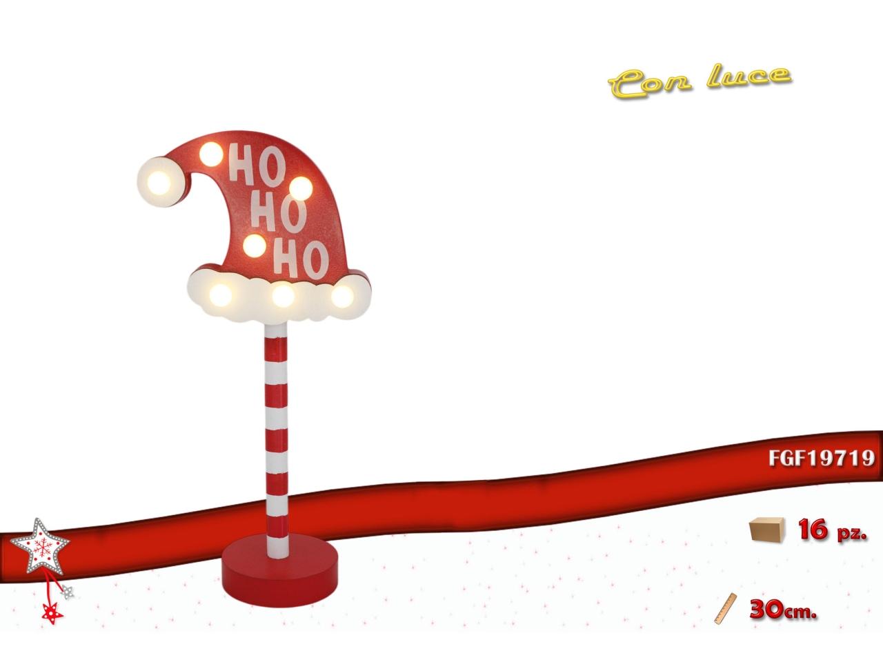 CARTELLO C/CAPPELLO 30CM IN LEGNO C/LED 19719