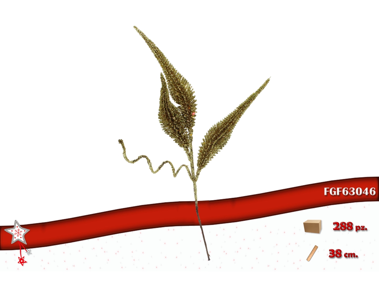 RAMO FIORE 38CM GLITTERATO ORO 63046