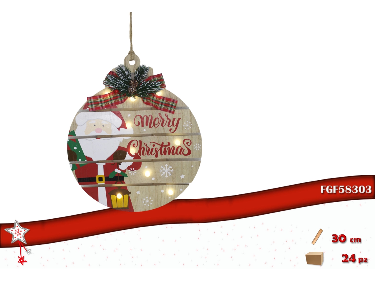 DIETROPORTA 30CM LEGNO C/BABBO NATALE E LED 58303