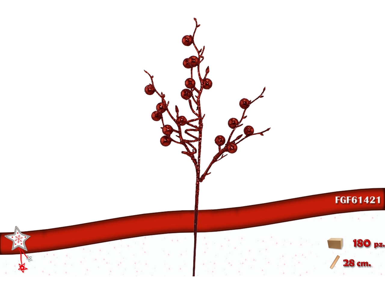 PICK 28CM BACCHE GLITTERATE ROSSO 61421