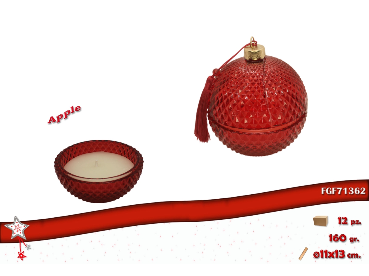 CANDELA PALLA VETRO 11CM PROFUM.APPLE ROSSA 71362