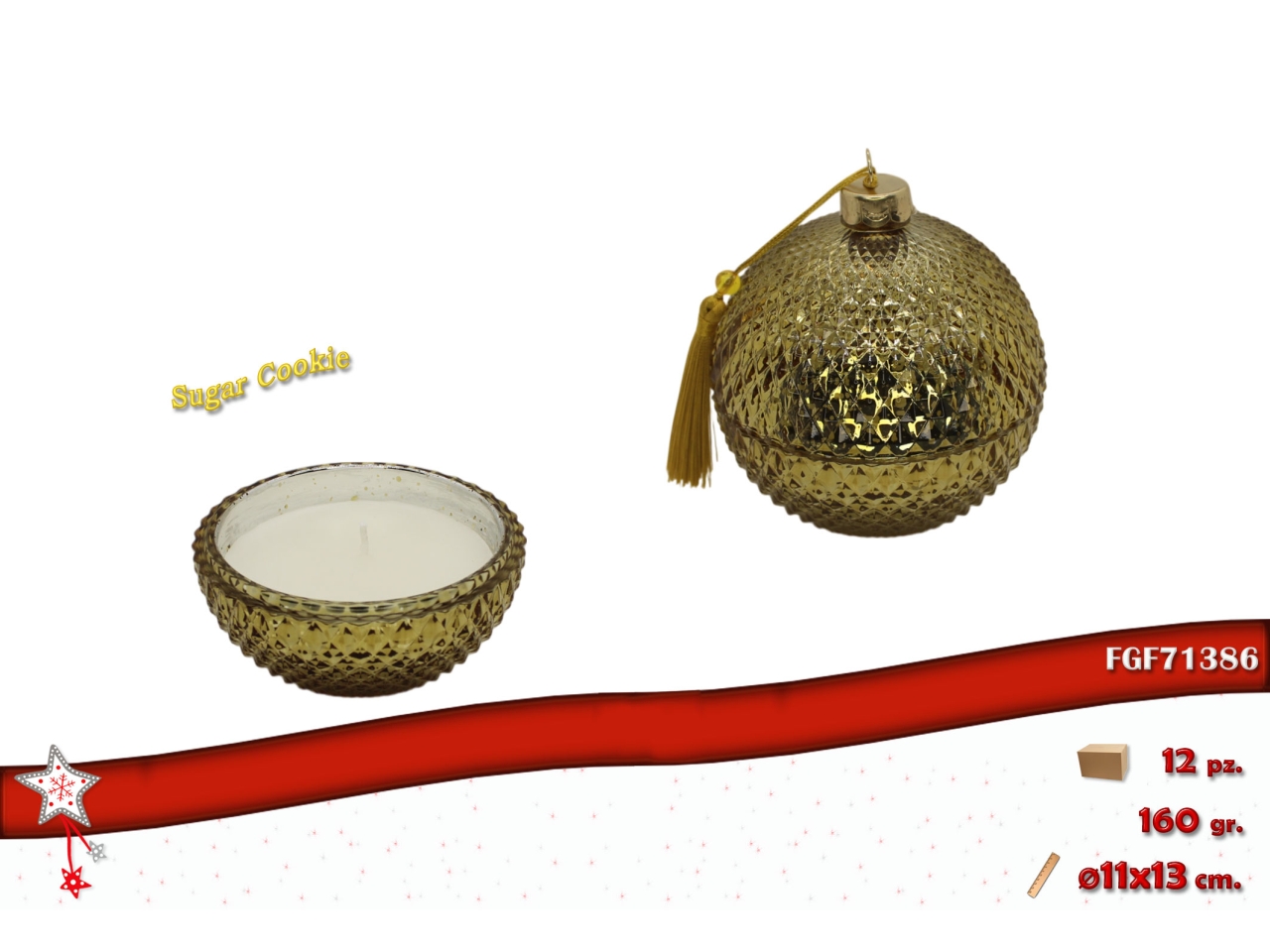 CANDELA PALLA VETRO 11CM PROFUM.COOKIE ORO 71386