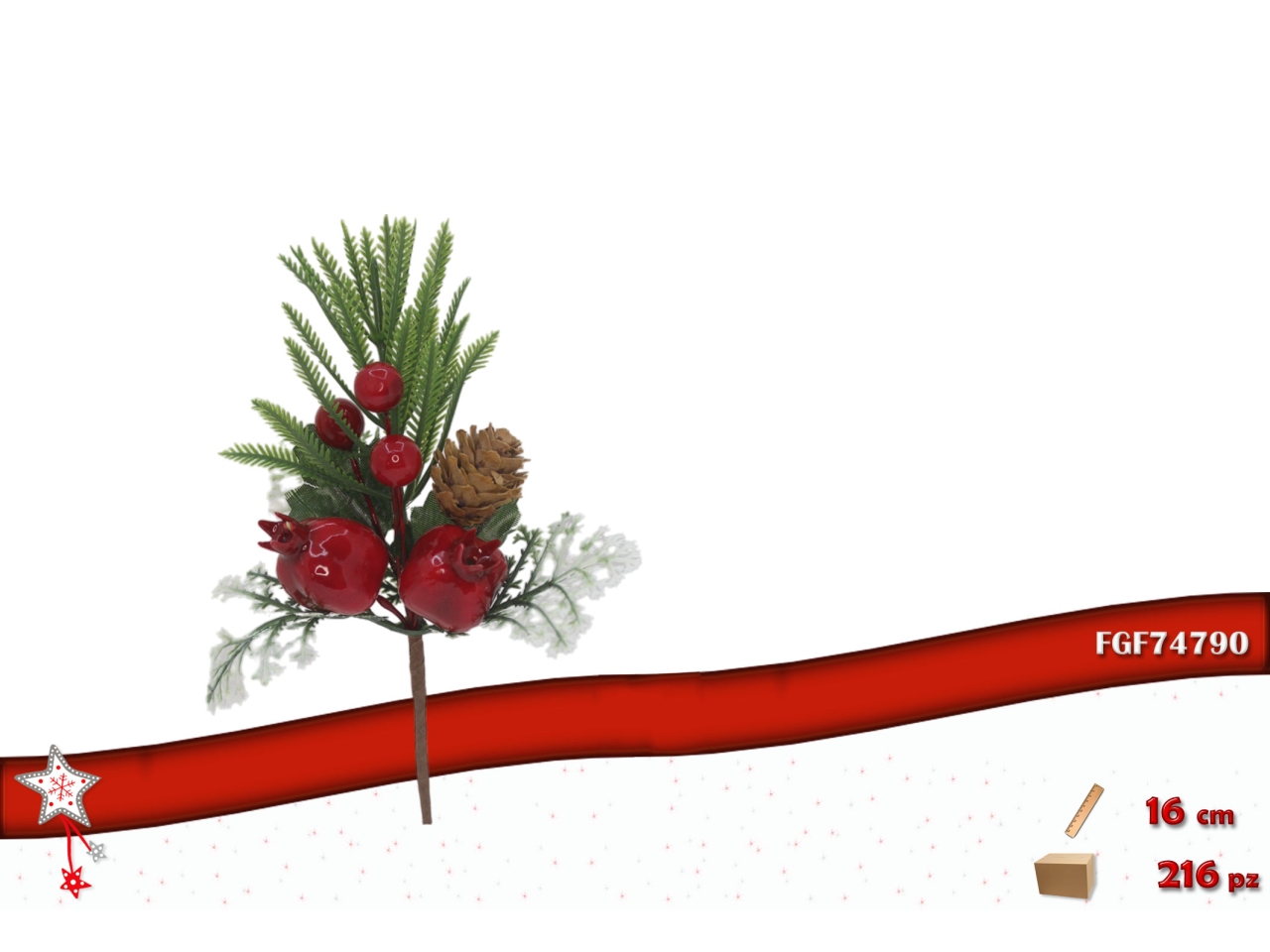 PICK 16CM CON BACCHE ROSSE E MELOGRANI 74790