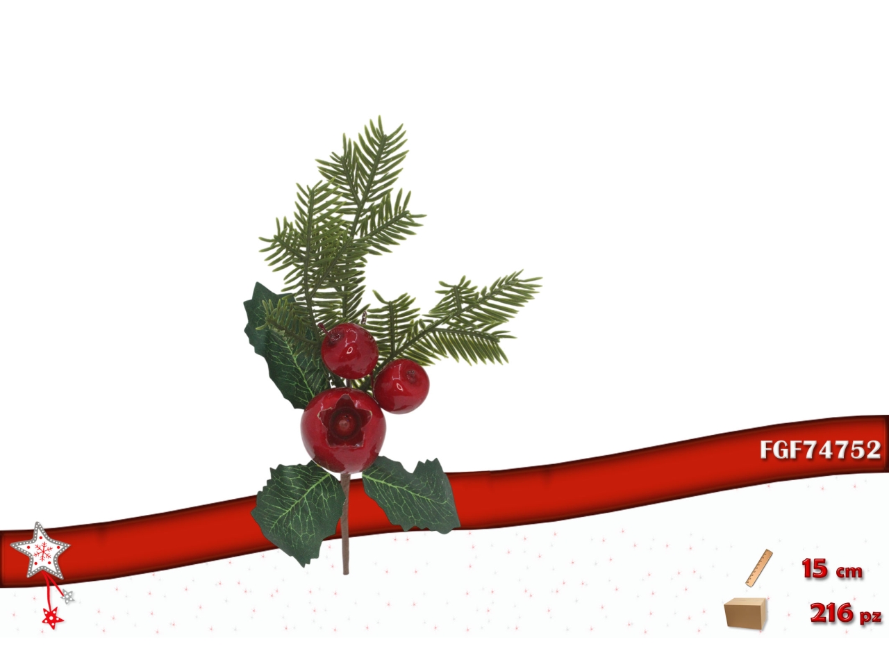 PICK 15CM CON BACCHE ROSSE E MELOGRANO 74752