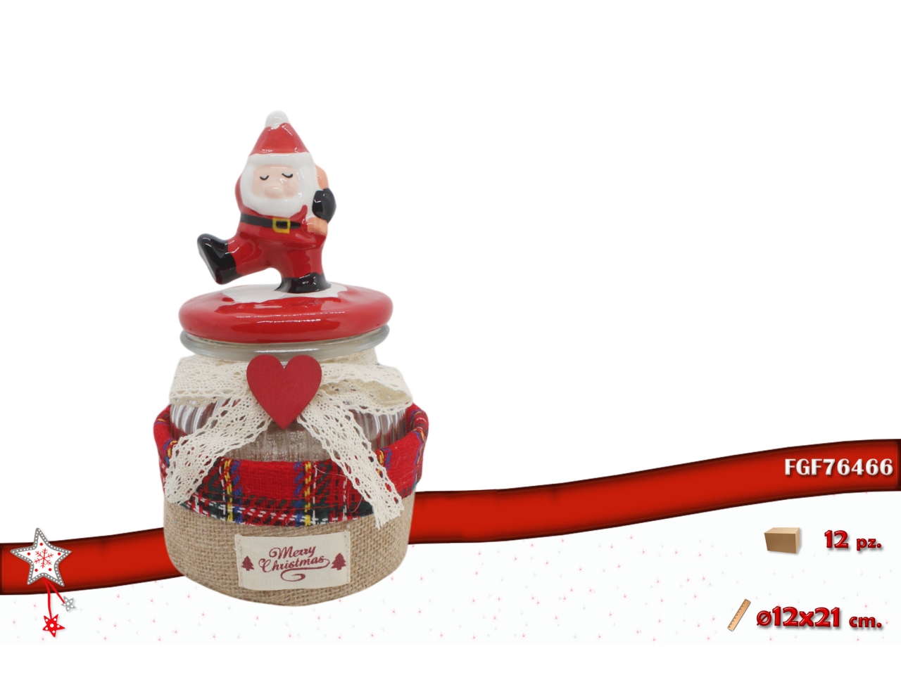 BARATTOLO VETRO12XH.21CM C/BABBO N. E CESTINO76466 BARATTOLO VETRO12XH.21CM C/BABBO N. E CESTINO76466